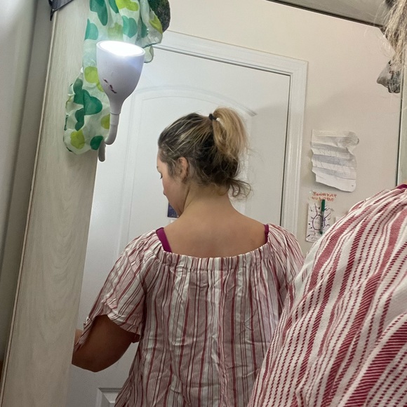 ALLISON JOY RED WHITE STRIPE OFF THE SHOULDER TOP XL 732 SHIRT BLOUSE PEASANT - Picture 5 of 11